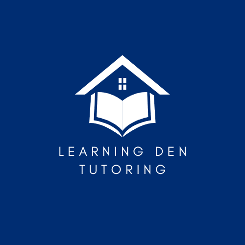 The Learning Den logo, an image of a book under a roof with the words "Learning Den Tutoring" underneath.